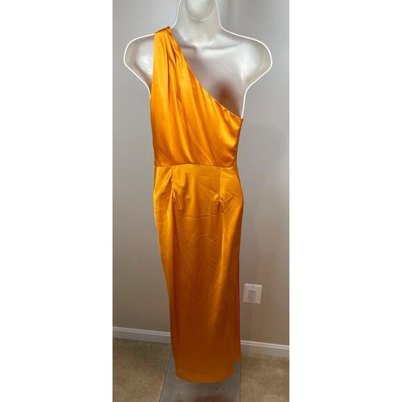 The Sei Asymmetric One Shoulder Drape Orange Mango Silk Maxi Dress Size 0 - Picture 9 of 11